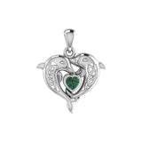 Celtic Double Dolphin With Heart Gemstone Pendant TPD6046 - Jewelry
