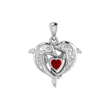 Celtic Double Dolphin With Heart Gemstone Pendant TPD6046 - Jewelry