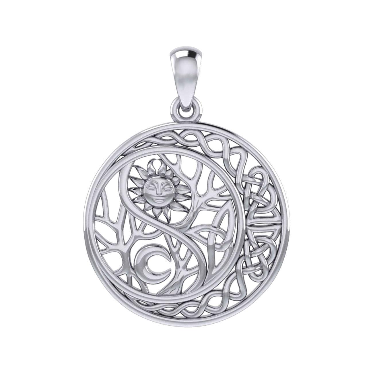 The Yin Yang Tree of Life on Celtic Crescent Moon Silver Pendant TPD6060 - Jewelry