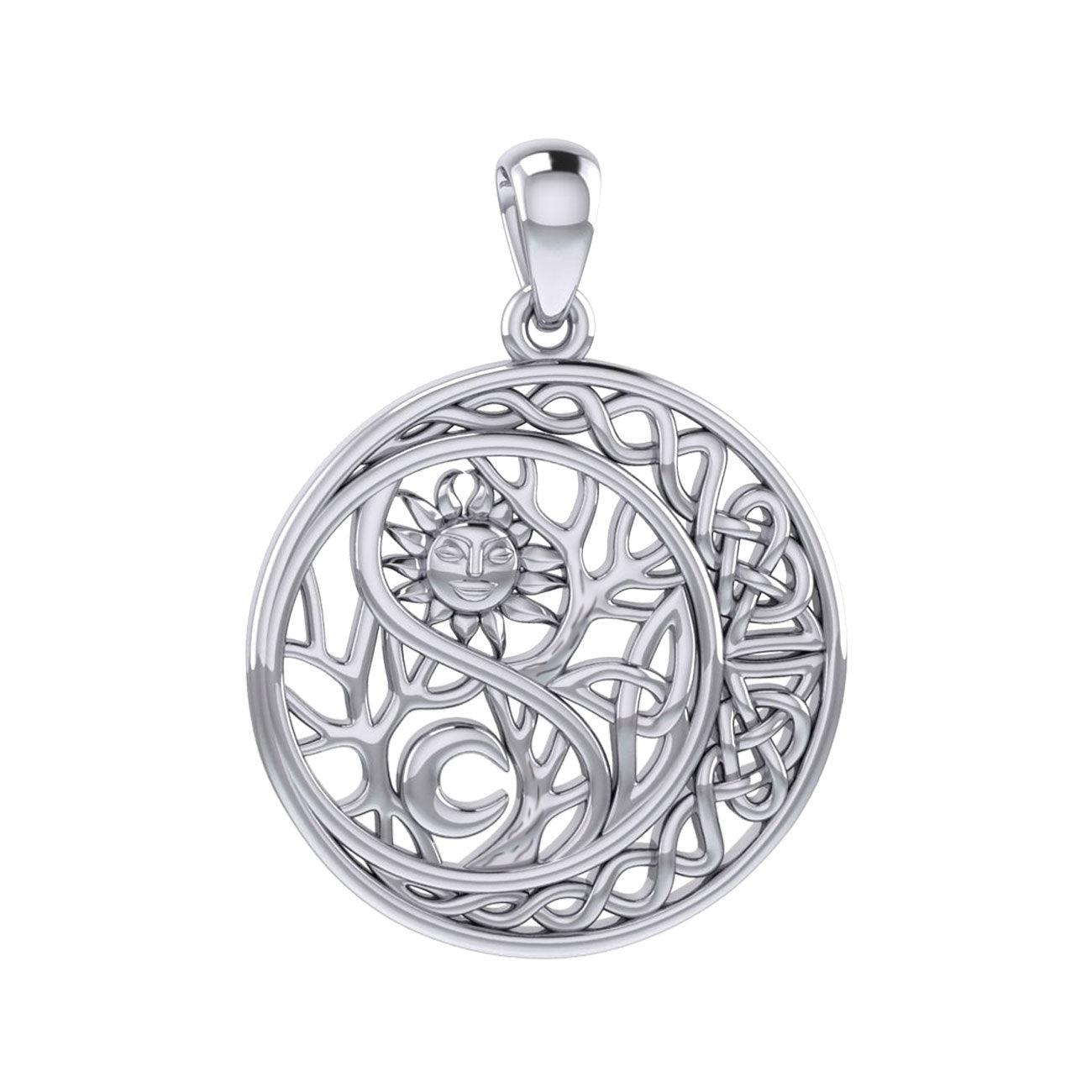 The Yin Yang Tree of Life on Celtic Crescent Moon Silver Pendant TPD6060 - Jewelry