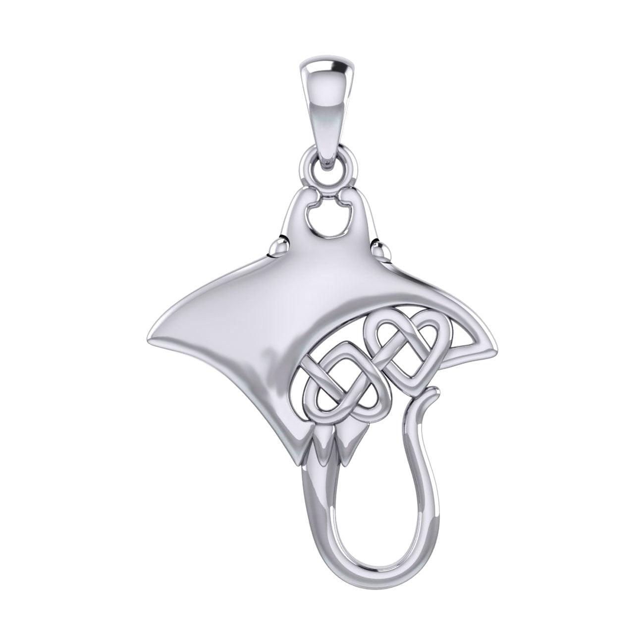 Manta Ray With Double Hearts Silver Pendant TPD6071 - Jewelry