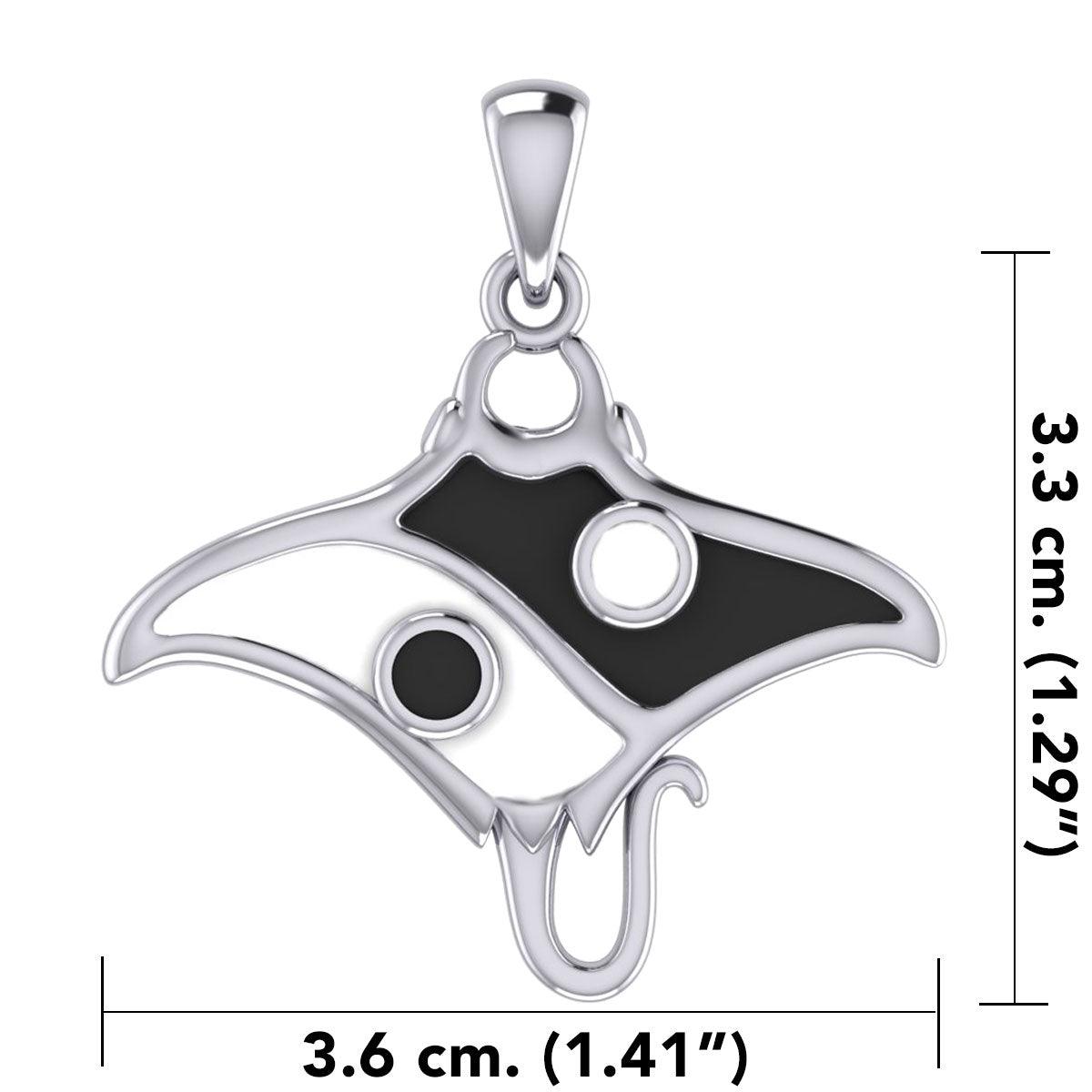 The Manta Ray with Yin Yang Symbol Silver Pendant TPD6075 - Jewelry