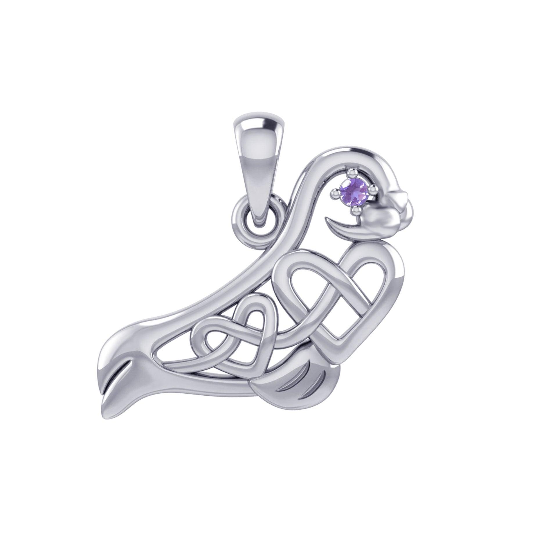 Seal with double Celtic Heart and Gemstone Eye Silver Pendant TPD6076 - Jewelry