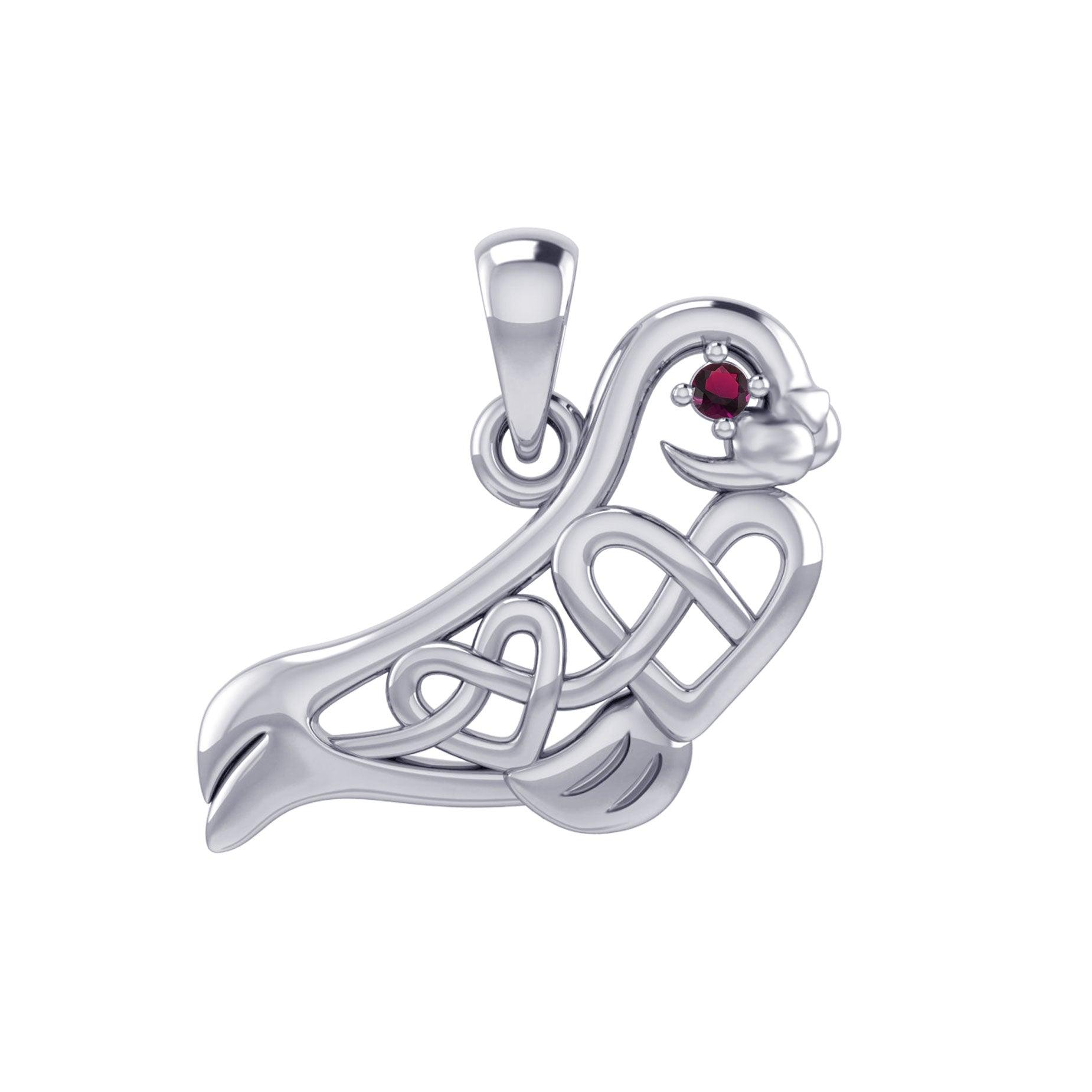 Seal with double Celtic Heart and Gemstone Eye Silver Pendant TPD6076 - Jewelry
