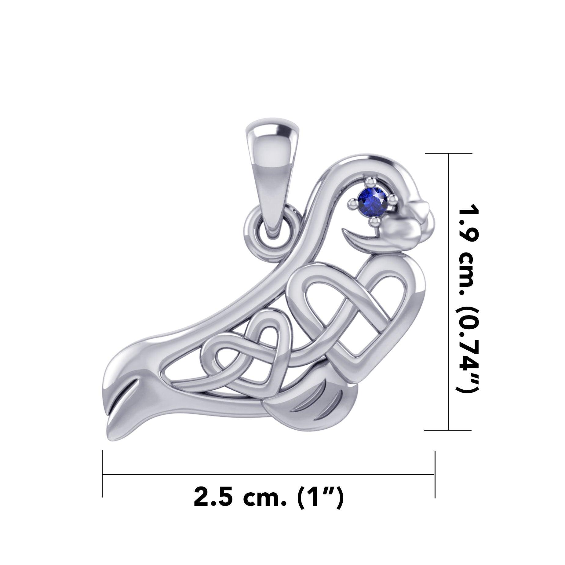 Seal with double Celtic Heart and Gemstone Eye Silver Pendant TPD6076 - Jewelry