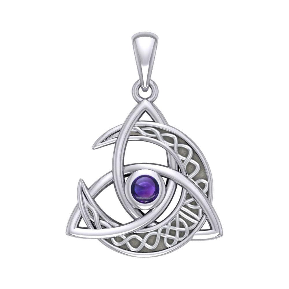 Trinity Knot with Celtic Crescent Moon Silver Pendant with Gemstone TPD6079 - Jewelry