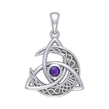 Trinity Knot with Celtic Crescent Moon Silver Pendant with Gemstone TPD6079 - Jewelry