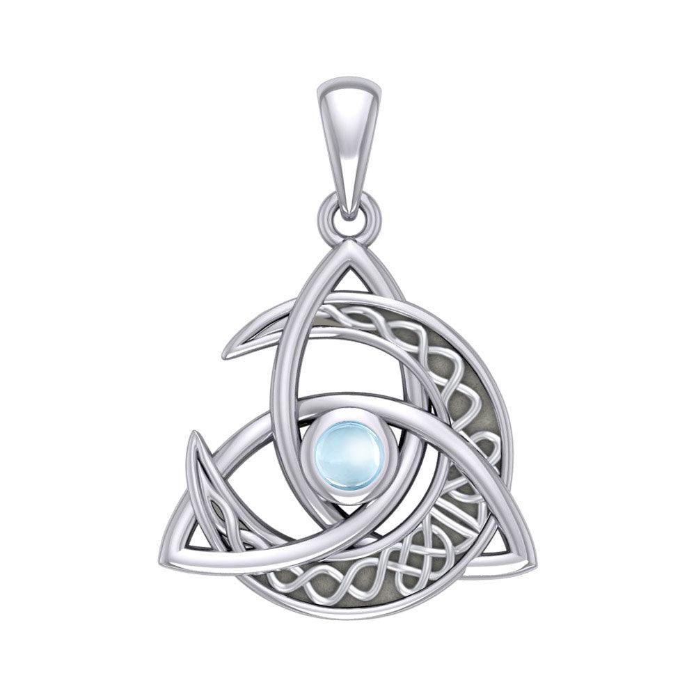 Trinity Knot with Celtic Crescent Moon Silver Pendant with Gemstone TPD6079 - Jewelry