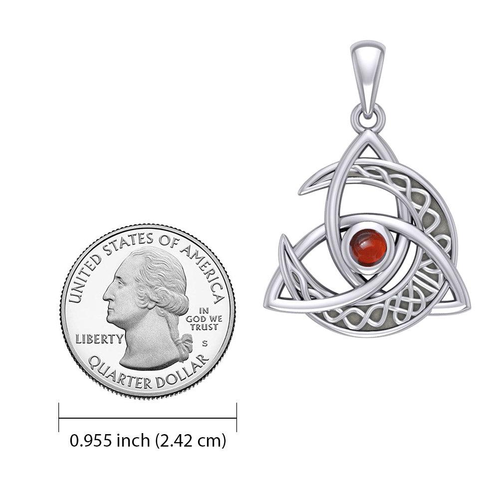 Trinity Knot with Celtic Crescent Moon Silver Pendant with Gemstone TPD6079 - Jewelry