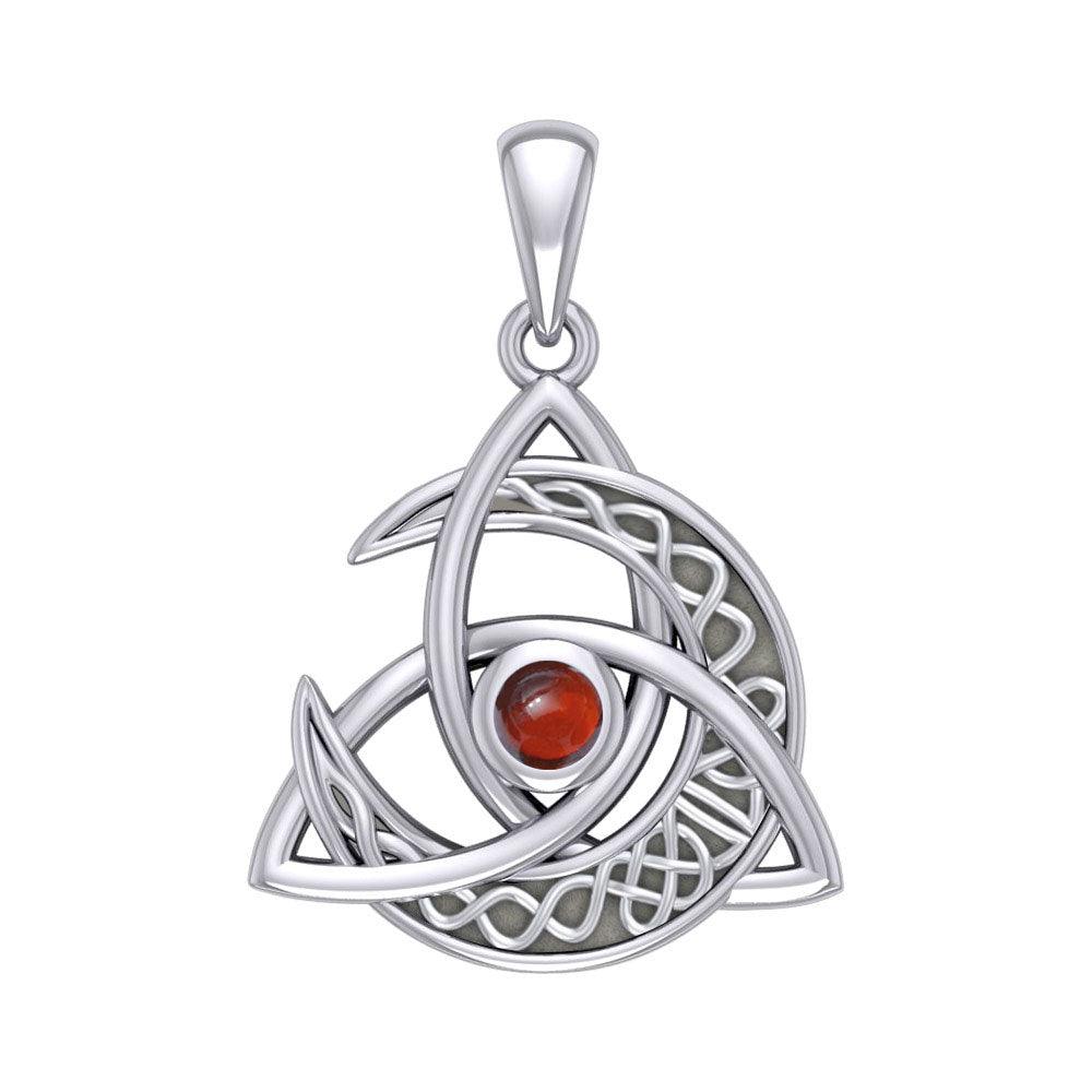 Trinity Knot with Celtic Crescent Moon Silver Pendant with Gemstone TPD6079 - Jewelry