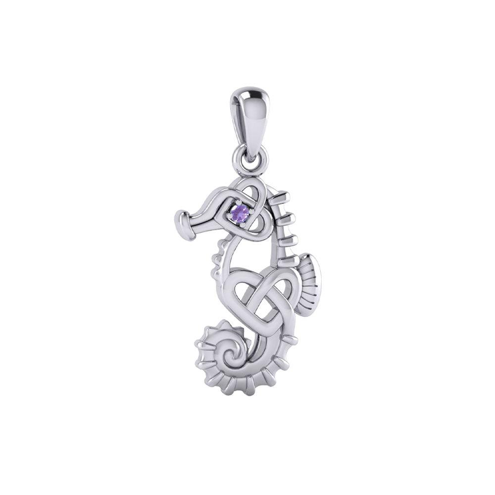 Celtic Seahorse And Double Heart With Stone Pendant TPD6080 - Jewelry
