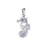 Celtic Seahorse And Double Heart With Stone Pendant TPD6080 - Jewelry