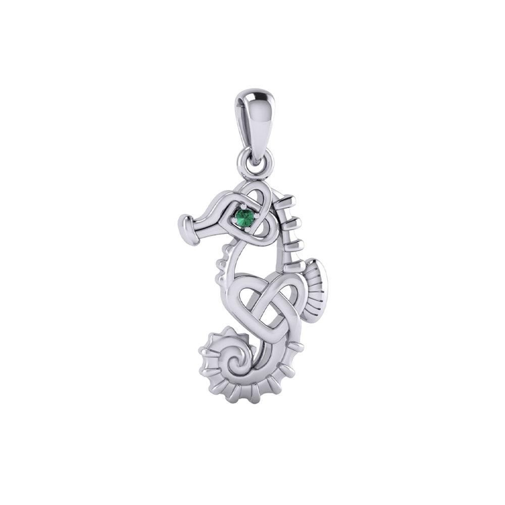 Celtic Seahorse And Double Heart With Stone Pendant TPD6080 - Jewelry