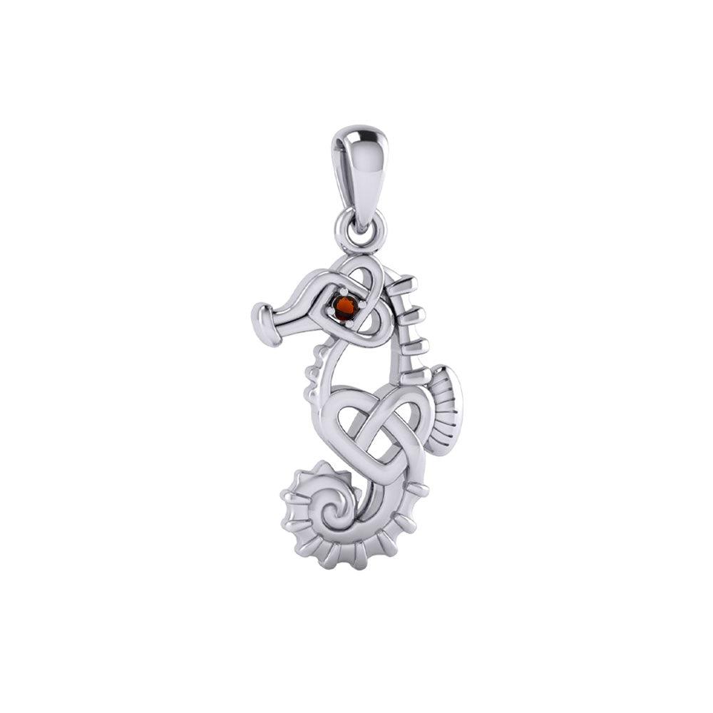 Celtic Seahorse And Double Heart With Stone Pendant TPD6080 - Jewelry