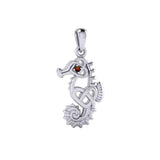 Celtic Seahorse And Double Heart With Stone Pendant TPD6080 - Jewelry