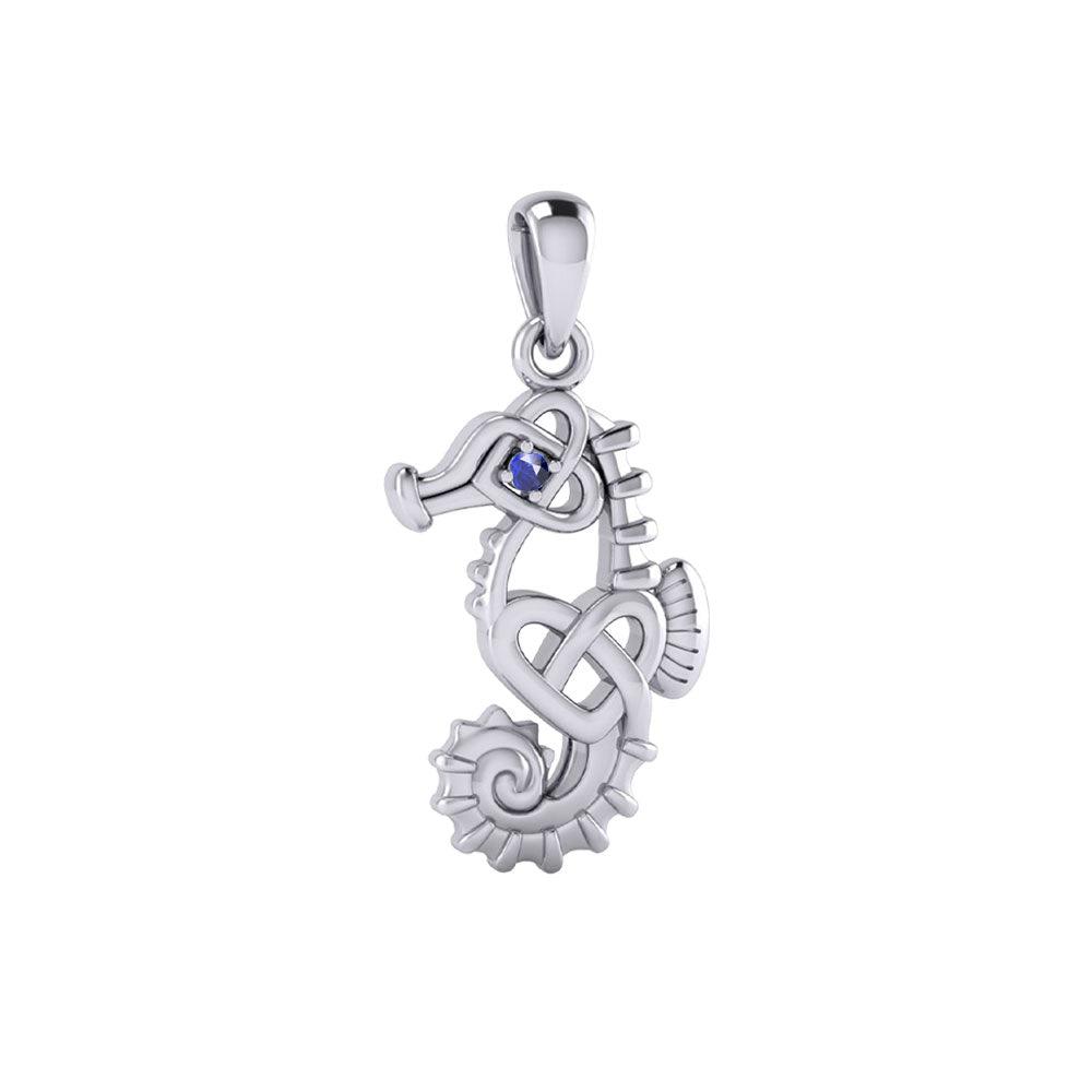 Celtic Seahorse And Double Heart With Stone Pendant TPD6080 - Jewelry