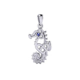 Celtic Seahorse And Double Heart With Stone Pendant TPD6080 - Jewelry
