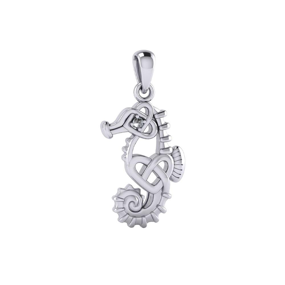 Celtic Seahorse And Double Heart With Stone Pendant TPD6080 - Jewelry