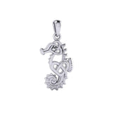 Celtic Seahorse And Double Heart With Stone Pendant TPD6080 - Jewelry