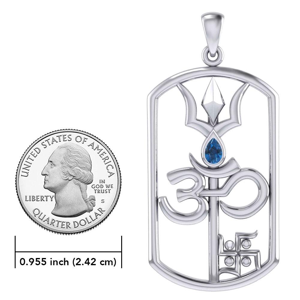 The Trishul Om Swastik Symbols Silver Pendant with Gemstone TPD7002 - Jewelry