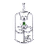 The Trishul Om Swastik Symbols Silver Pendant with Gemstone TPD7002 - Jewelry