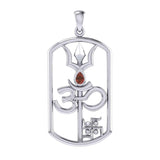The Trishul Om Swastik Symbols Silver Pendant with Gemstone TPD7002 - Jewelry