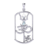 The Trishul Om Swastik Symbols Silver Pendant with Gemstone TPD7002 - Jewelry