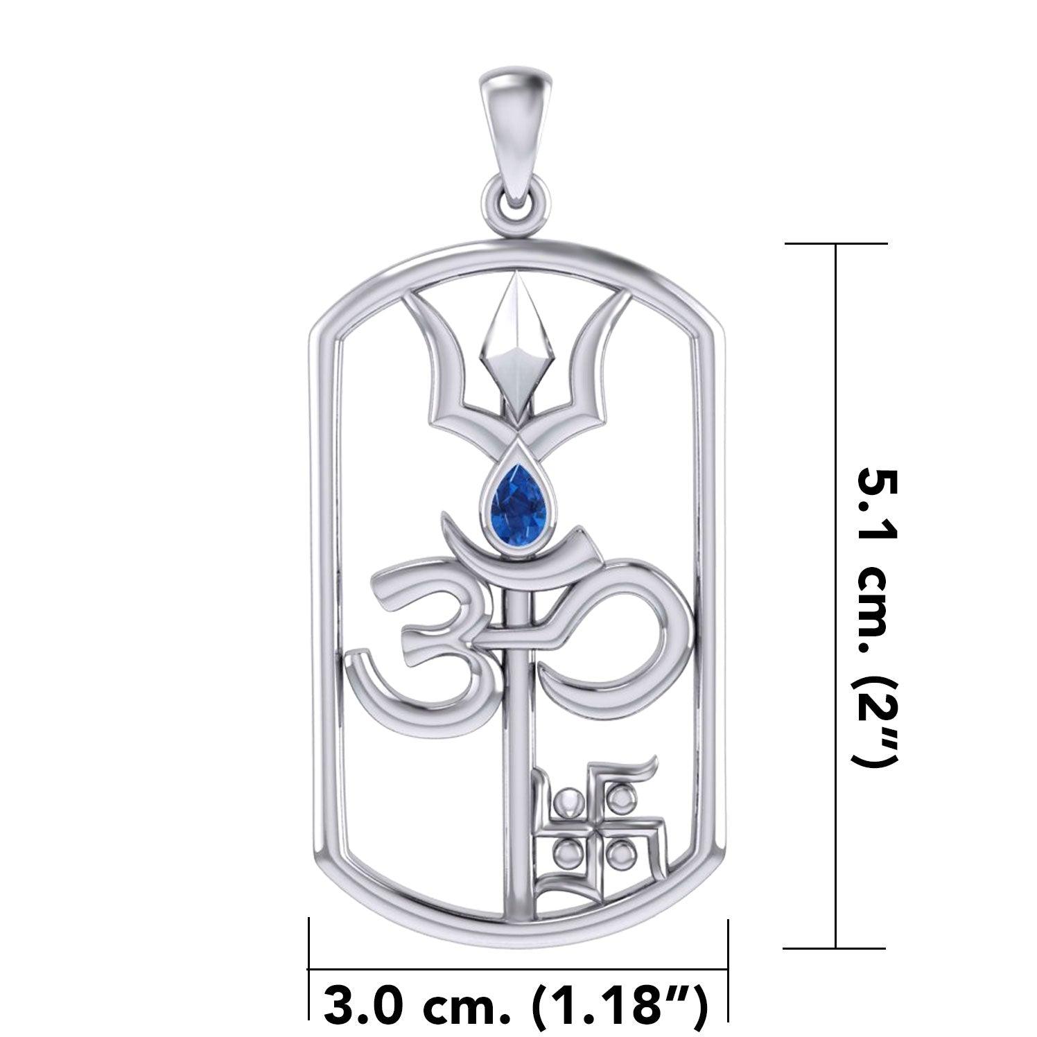 The Trishul Om Swastik Symbols Silver Pendant with Gemstone TPD7002 - Jewelry