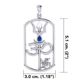 The Trishul Om Swastik Symbols Silver Pendant with Gemstone TPD7002 - Jewelry