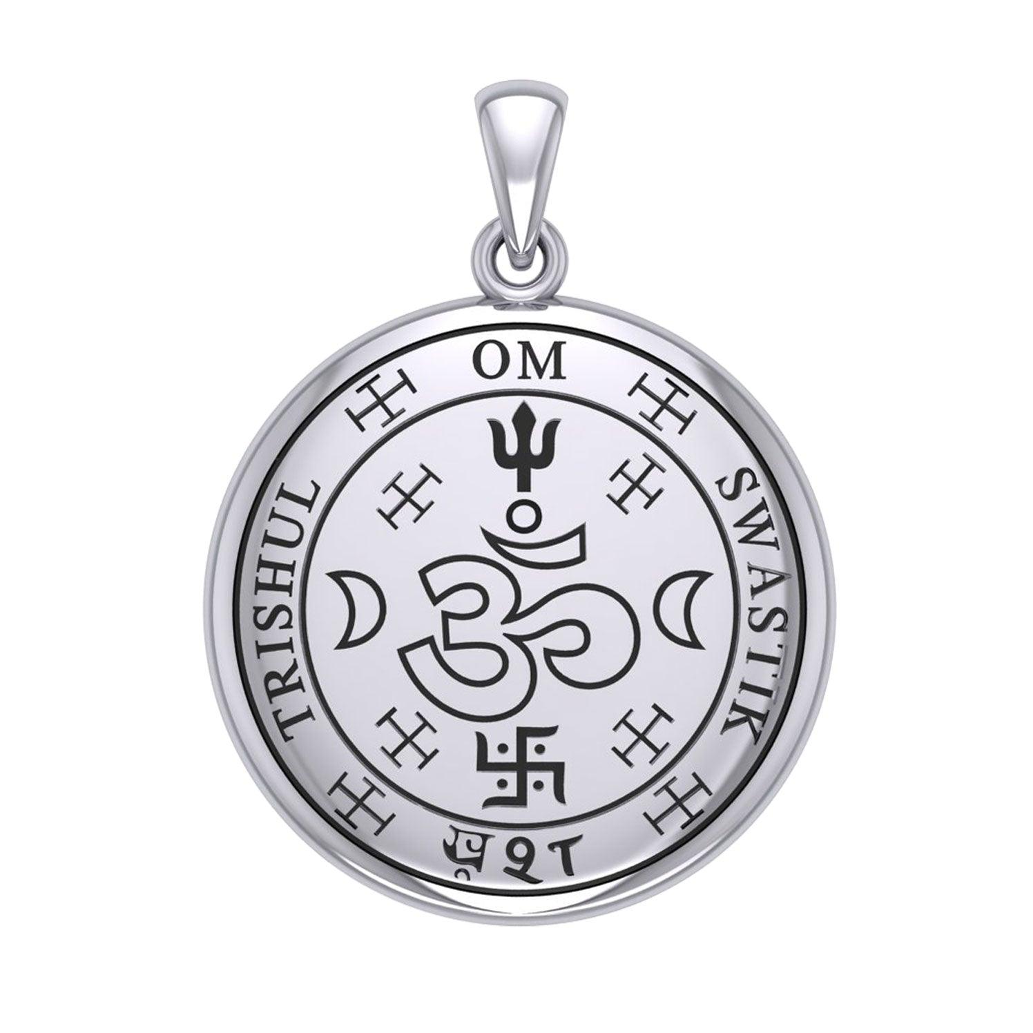 The Seal of Trishul Om Swastik Silver Pendant TPD7004 - Jewelry