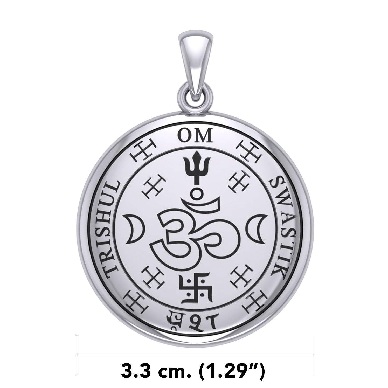 The Seal of Trishul Om Swastik Silver Pendant TPD7004 - Jewelry