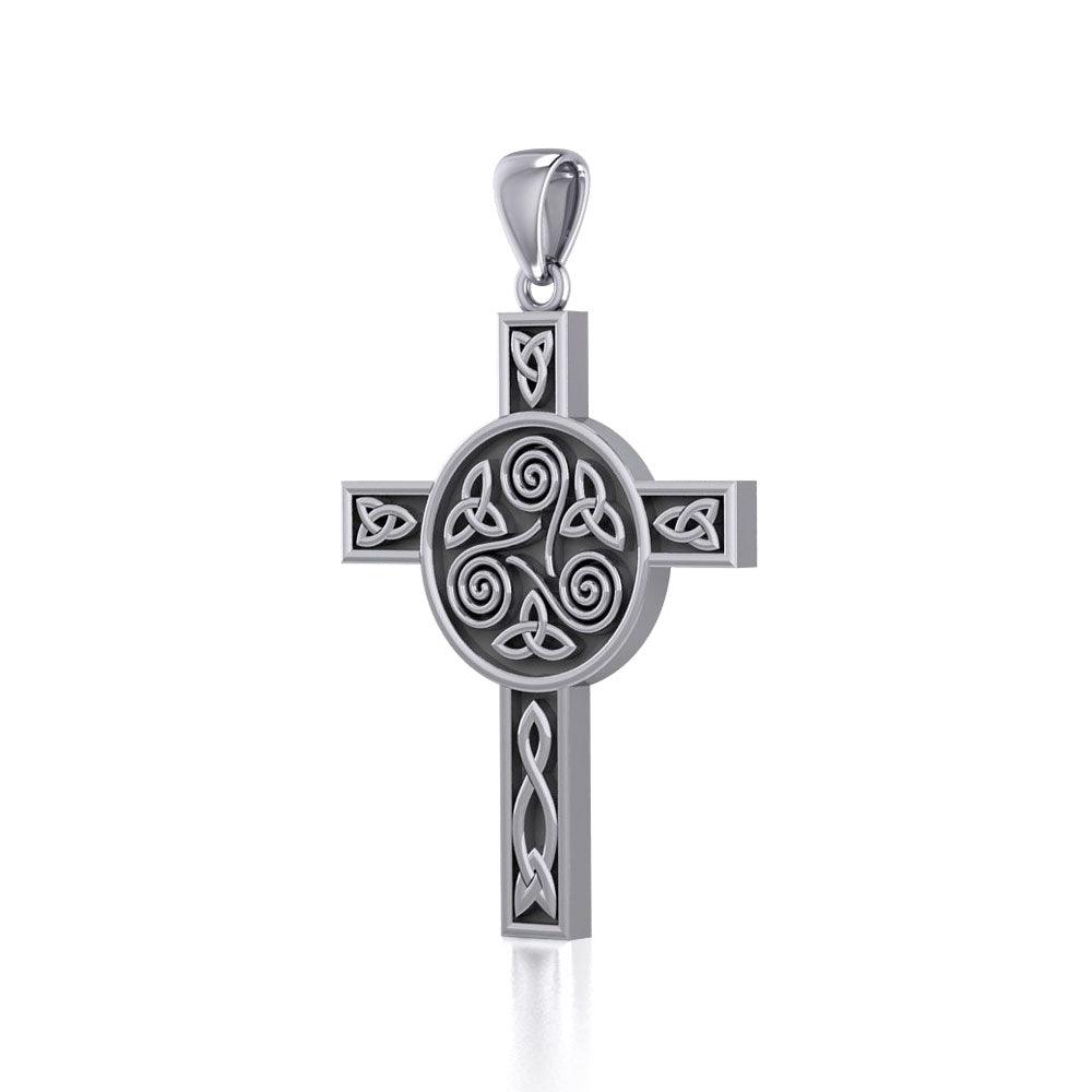 Celtic Knotwork Triskele Cross Silver Pendant TPD705 - Jewelry