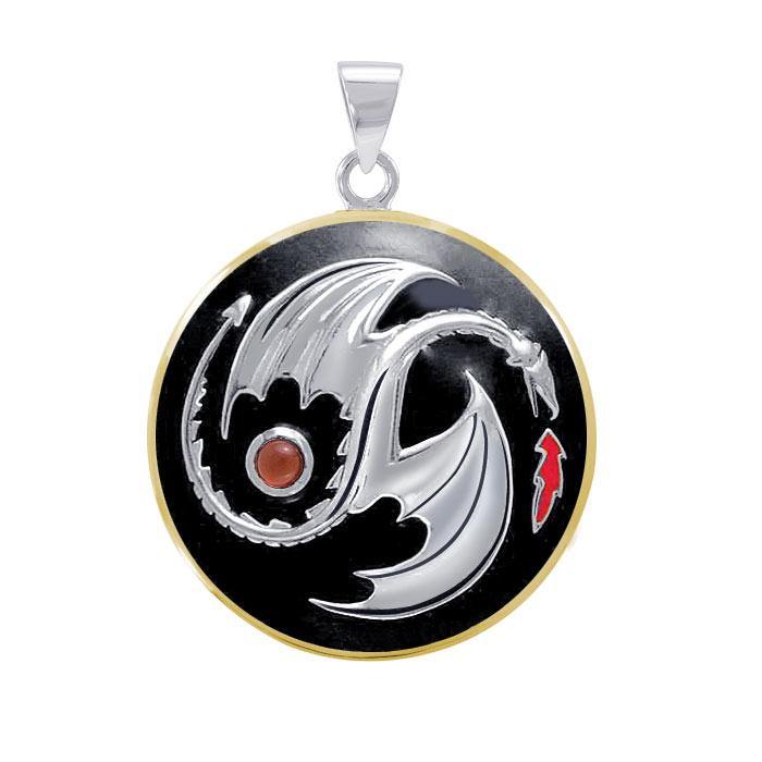 Oberon Zell Yin Yang Dragon Silver and 14K Gold Accent Pendant TPV3207 - Jewelry