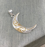 Spiral Crescent Moon Silver and 14K Gold Accent Pendant TPV3411 - Jewelry