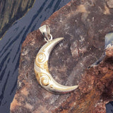 Spiral Crescent Moon Silver and 14K Gold Accent Pendant TPV3411 - Jewelry