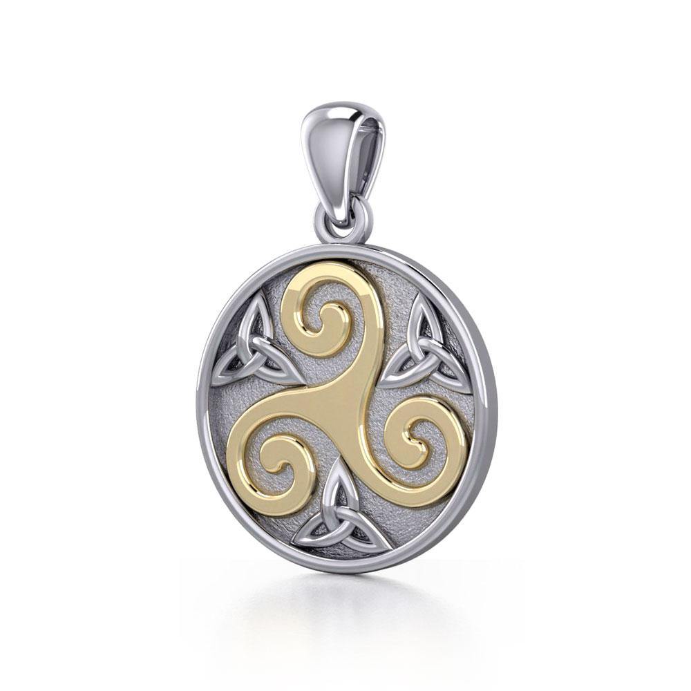 Celtic Triple Spiral Trinity/Triquetra Silver and 14k Gold accent Pendant TPV345 - Jewelry