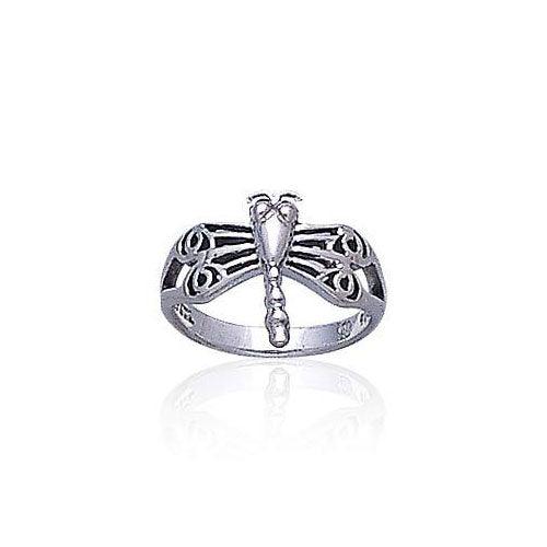 Dragonfly with Circles Silver Ring TR1326 - Jewelry