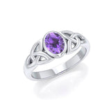 Love in interconnectedness ~ Sterling Silver Celtic Triquetra Knot Ring with Gemstone TR1420 - Jewelry