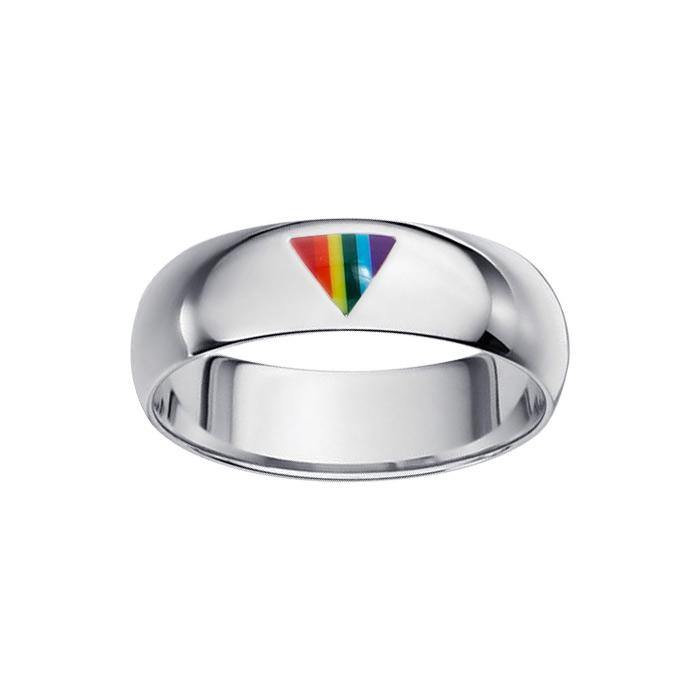 Rainbow Triangle Inlay Silver Band Ring TR1422 - Jewelry