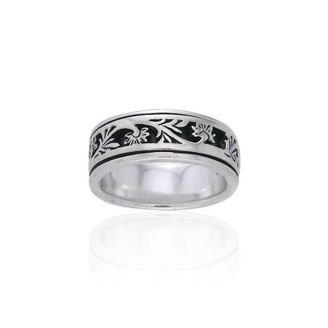Silver Flower Spinner Ring TR1690 - Jewelry