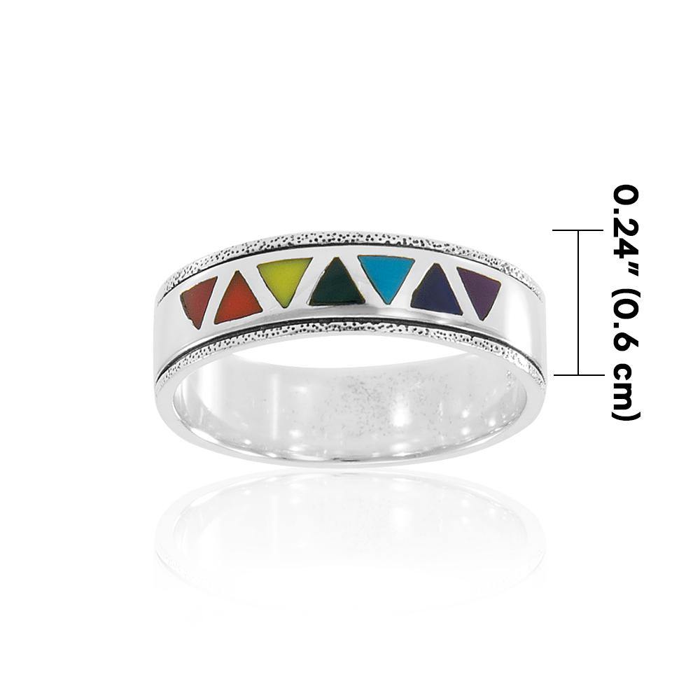 Rainbow Triangles Silver Band Ring TR1843 - Jewelry