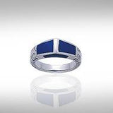 Modern Rectangle Inlaid Silver Ring with Side Motif TR3370 - Jewelry