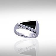 Modern Triangle Inlaid Silver Ring with Side Motif TR3372 - Jewelry