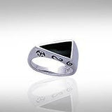 Modern Triangle Inlaid Silver Ring with Side Motif TR3372 - Jewelry