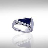 Modern Triangle Inlaid Silver Ring with Side Motif TR3372 - Jewelry