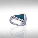 Modern Triangle Inlaid Silver Ring with Side Motif TR3372 - Jewelry