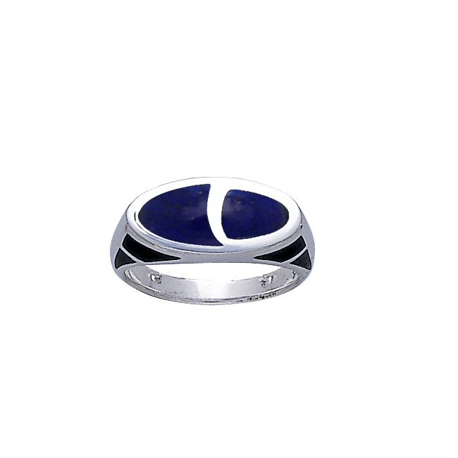 Modern Oval Shape Inlaid Silver Ring with Side Motif TR3379 - Jewelry