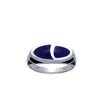 Modern Oval Shape Inlaid Silver Ring with Side Motif TR3379 - Jewelry