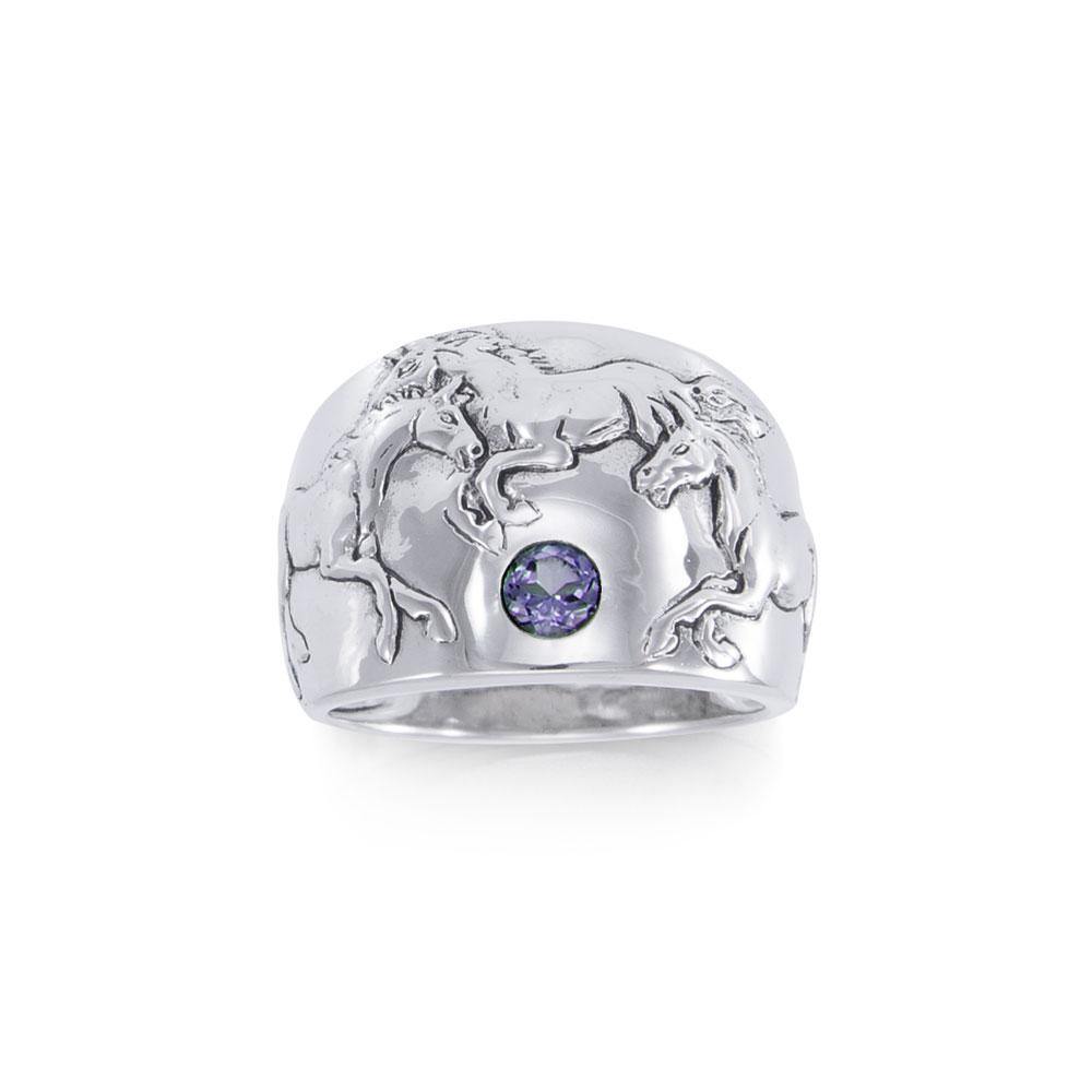 Running Horses Silver Ring TR3549 - Jewelry