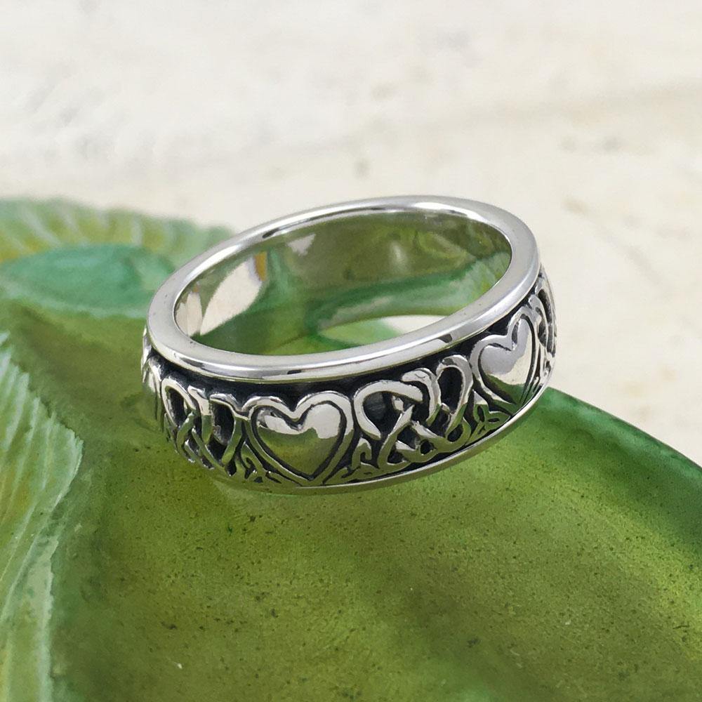 Celtic Knotwork Silver Heart Spinner Ring TR3644 - Jewelry